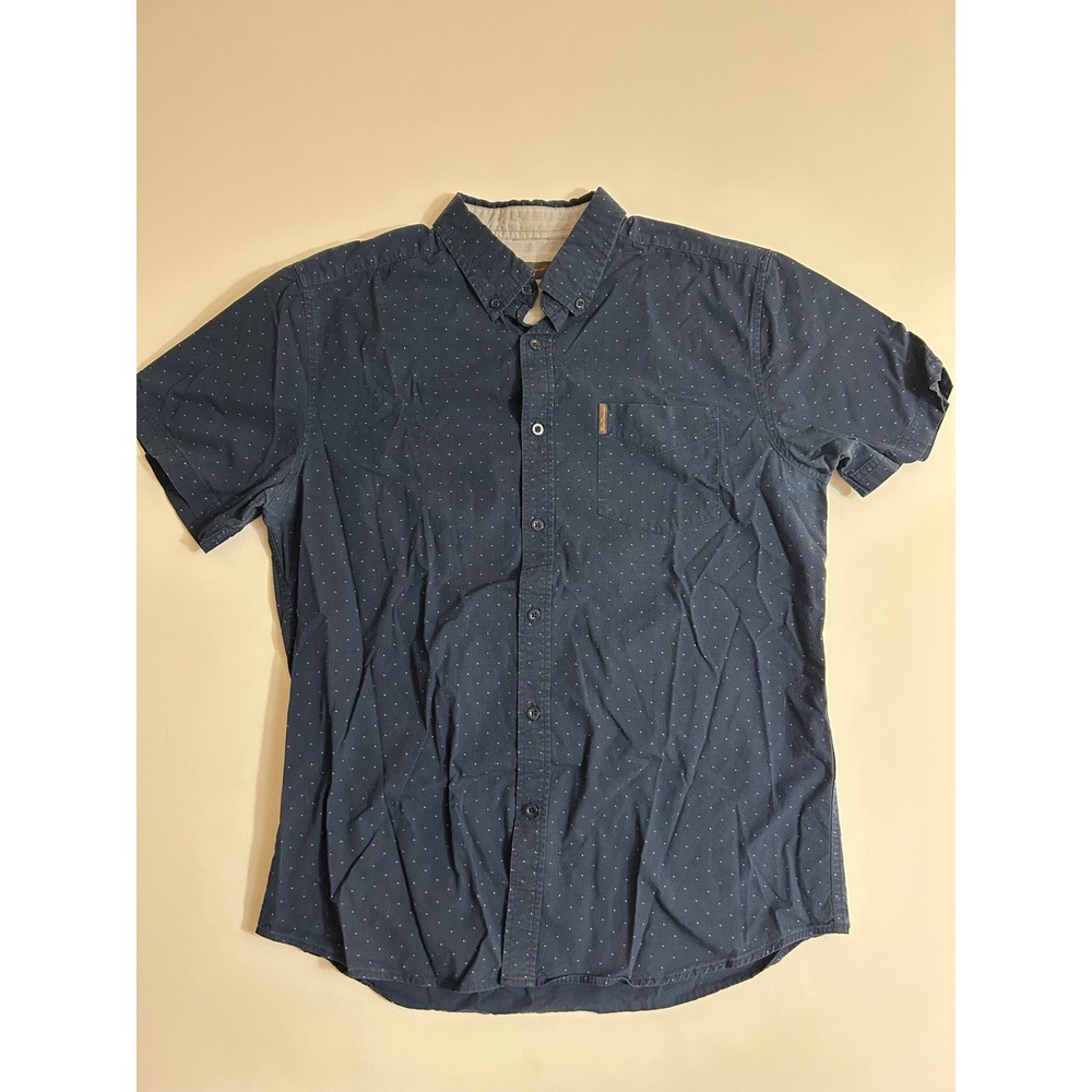 Ben Sherman Mens Button Up Shirt Size L Navy Blue Short Sleeve